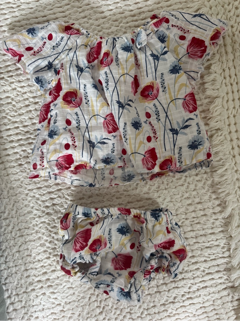 GAP White Floral Two-Piece Baby Set with Red & Blue Flowers